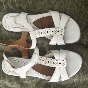 White Women's Sandals with Gold Accents
